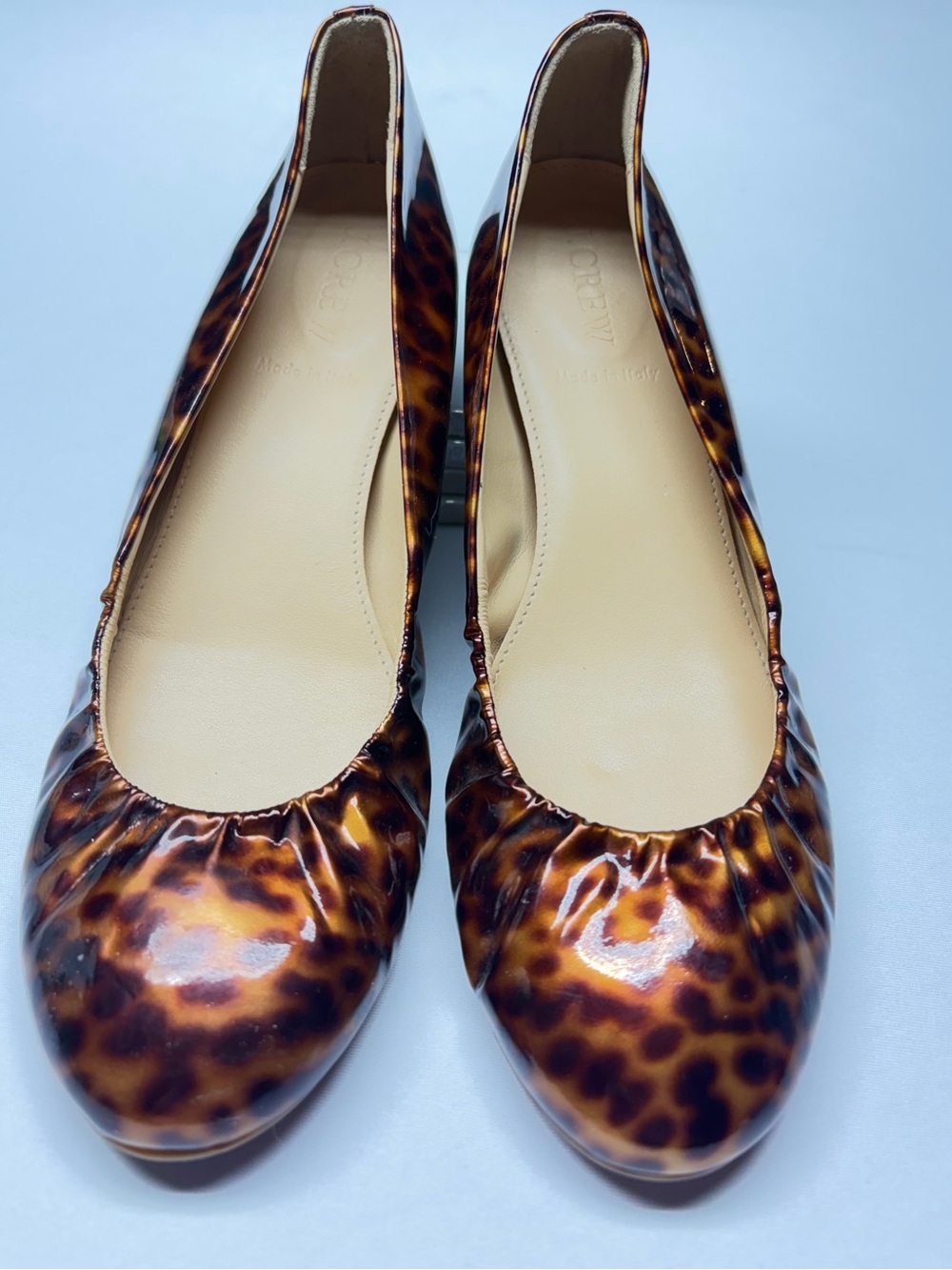 J.Crew Leopard Patent Leather Ballet Flats Womens Y2K Twee Preppy Made in Italy